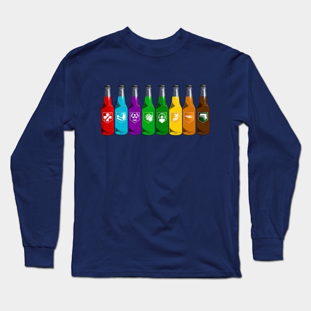 Zombie Perks Lined Up on Navy Blue Long Sleeve T-Shirt by LANStudios